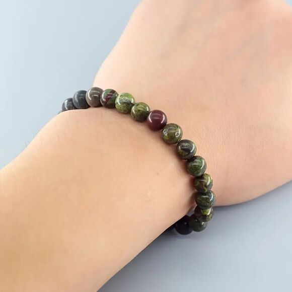 Handmade Dragon Blood Jasper Stretch Bracelet Stone Healing Crystal Courage - Picture 2 of 5